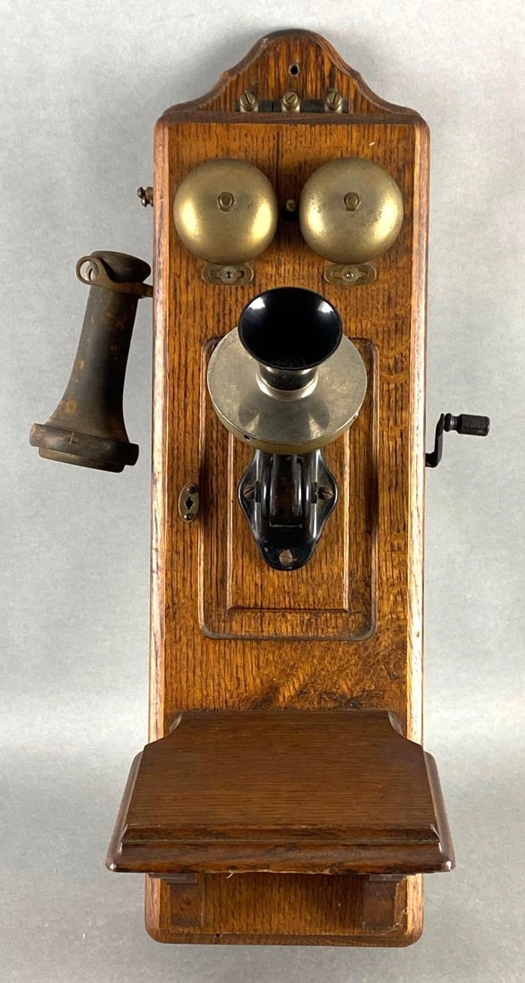 Antique Oak Wall Hanging Hand Crank Telephone (1 of 7)