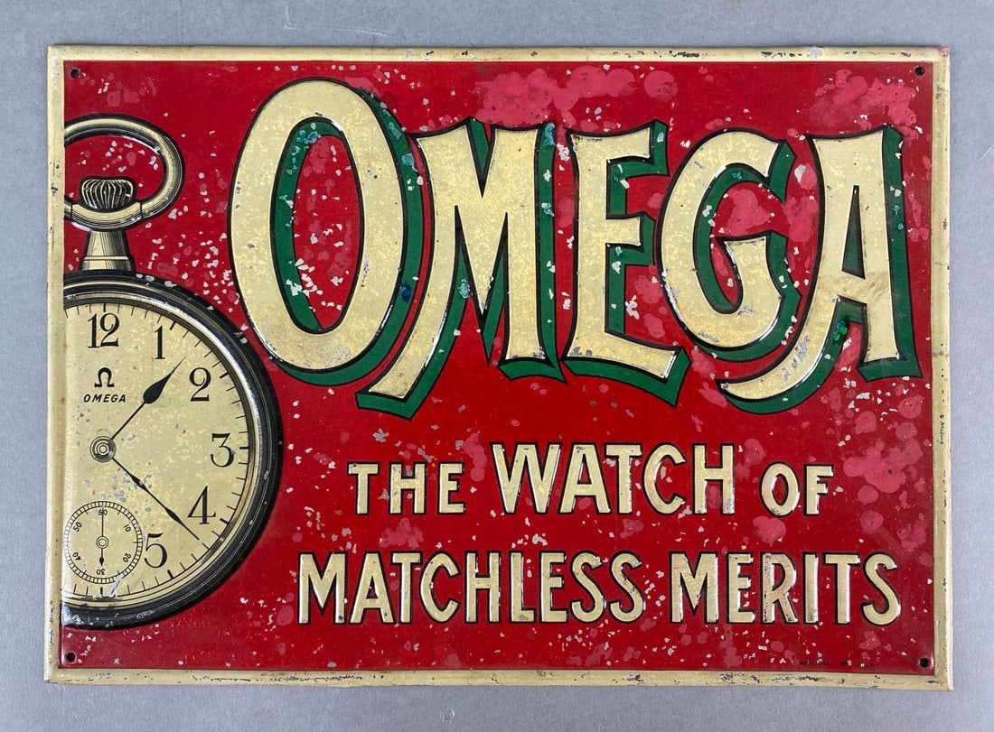 Omega Watches Embossed Tin Advertising Sign (1 of 4)