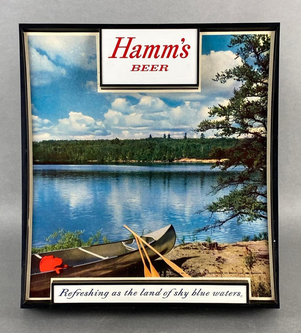 Hamms Canoe on Shore Plastic Advertising Beer Sign (1 of 5)
