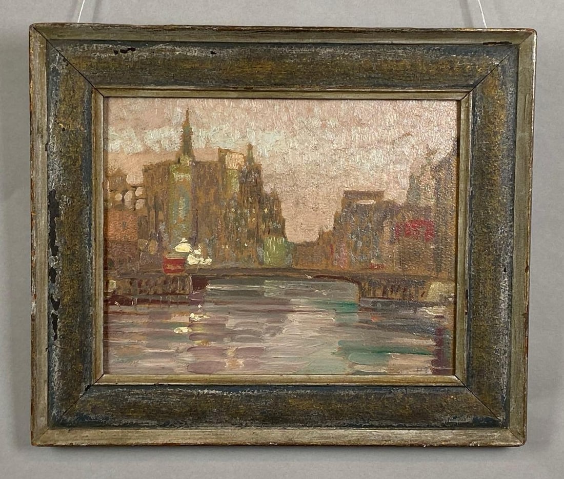 1927 Howard Thomas Milwaukee Harbor Oil Painting on Board (1 of 4)