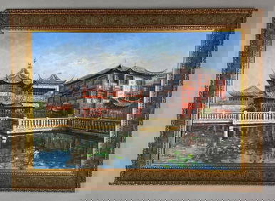 2005 Artist Signed Yu Garden Oil Painting on Canvas (1 of 3)