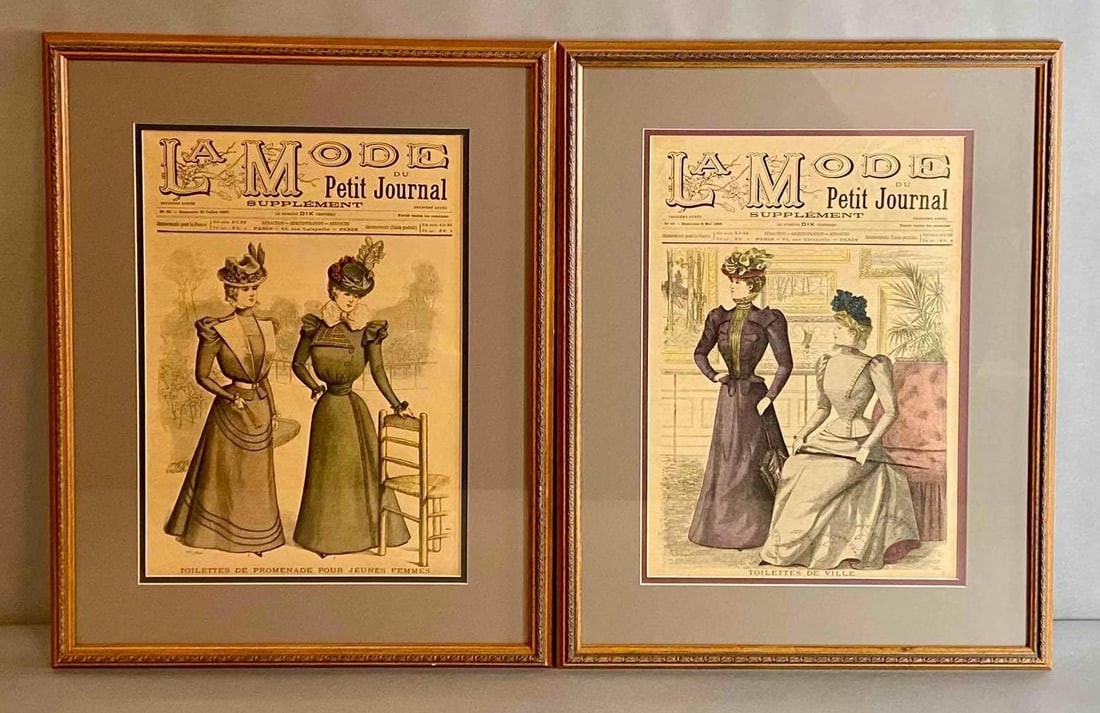 Group of 2 Hand-Colored La Mode French Journal Pages (1 of 6)