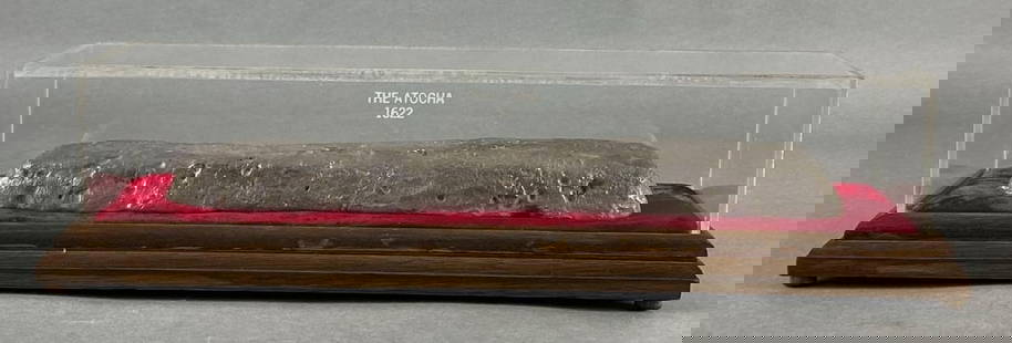 Large Silver Ingot Recovered from the Spanish Atocha Shipwreck: With COA, 14 Troy Pounds, 1.6 Troy Oz, Carat: 2380, TSI Number: 85A-S924, Tag Number: 1100, Nuestra Senora De Atocha sank in 1622, Ingot recovered in 1985 by Treasure Salvors, With display case, Case