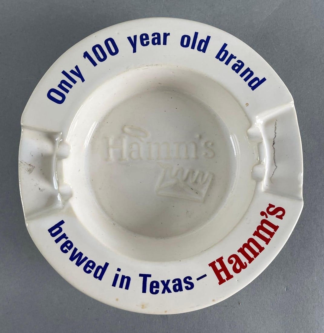 1965 Vintage Hamms Beer Anniversary Advertising Ashtray: 1965, hairline crack. measures 6 1/4 x 1 1/2 inches