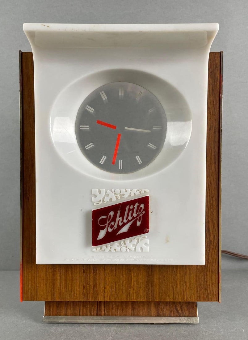 Vintage Schlitz Beer Light Up Advertising Clock Cash Register Topper: Working condition light and clock, measures 11 x 7 3/4 x 5 inches