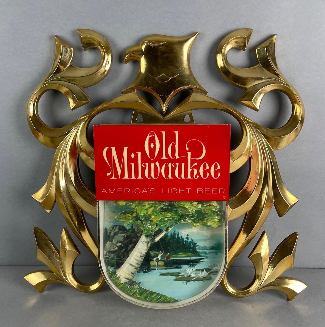 Vintage Old Milwaukee Beer Fishing Gold Eagle Light Up