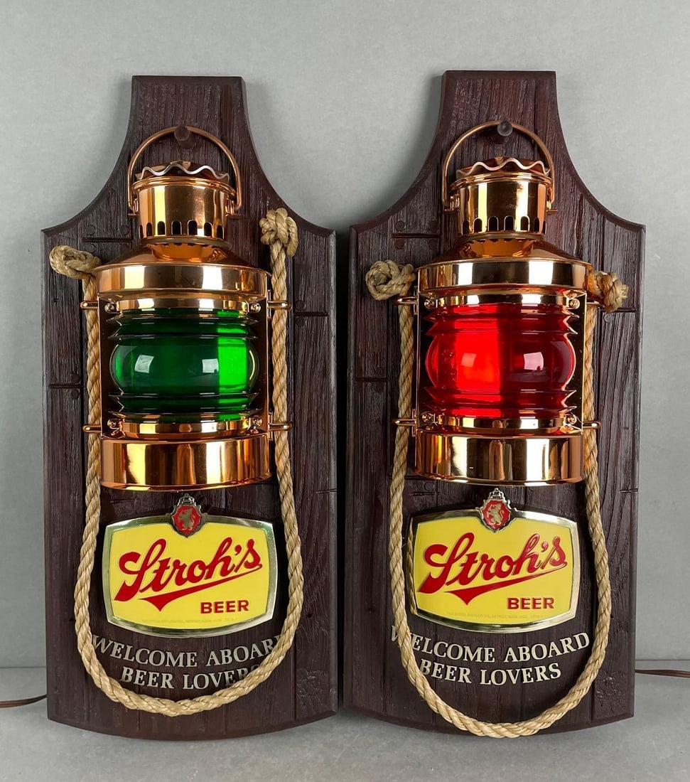 Group of 2 Strohs Beer Nautical Lantern Light Up Advertising Signs (1 of 4)
