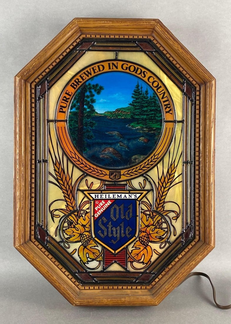 1982 Heilemans Old Style Light-Up Motion Stained Glass Style Advertising Beer Sign (1 of 5)