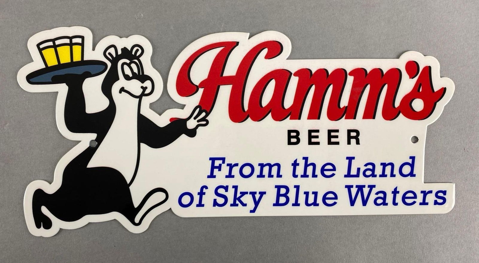 Hamms Bear Porcelain Advertising Beer Sign: Measures 5 3/4 x 12 1/4 inches.