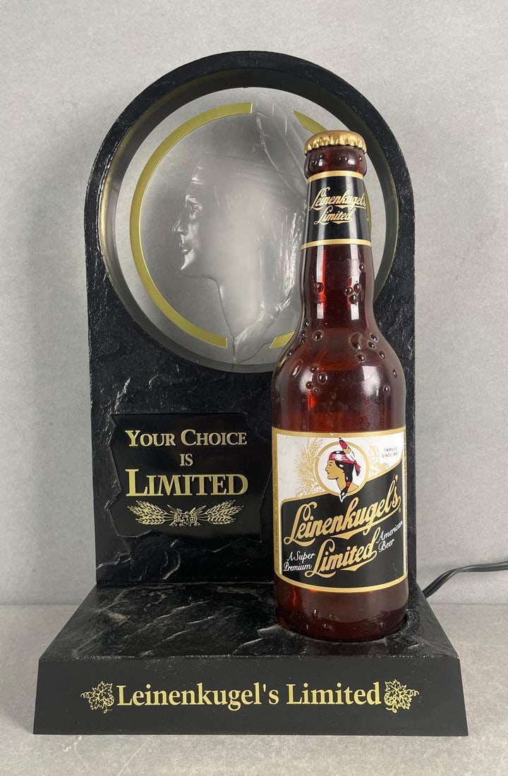 Leinenkugels Limited Beer Bottle Light Up Advertising Sign: Working condition, measures 12 1/2 x 7 1/4 x 4 1/2 inches