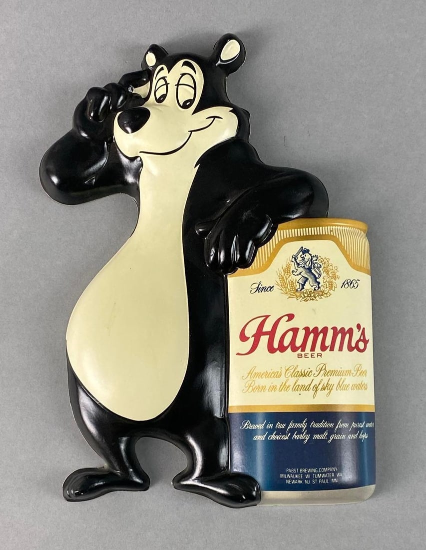 Hamm’s Beer Bear With Can Vacuum Formed Plastic Advertising Sign (1 of 2)