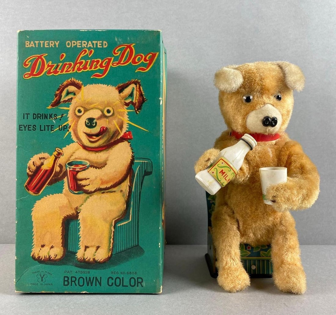 Japanese Tin Litho Drinking Dog Light Up Motion Toy (1 of 6)