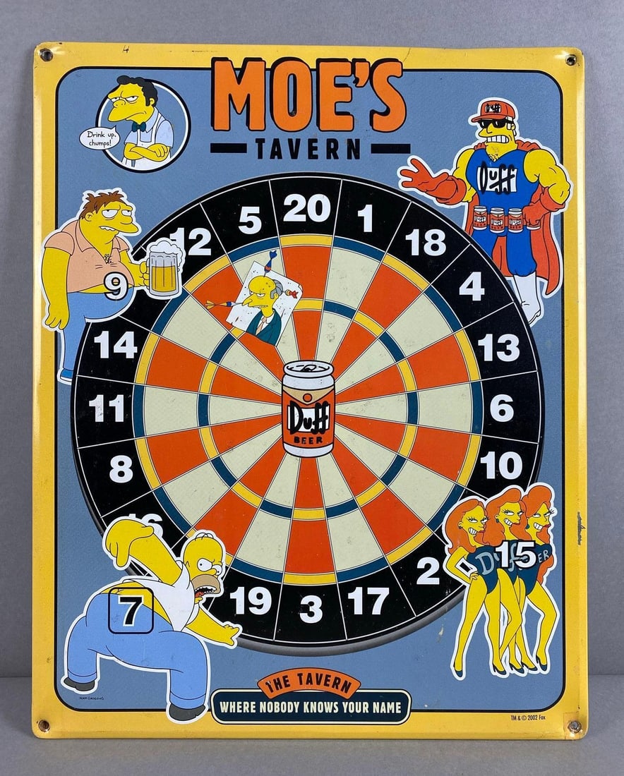 The Simpsons Moe’s Tavern Tin Over Cardboard Advertising Dart Board (1 of 4)