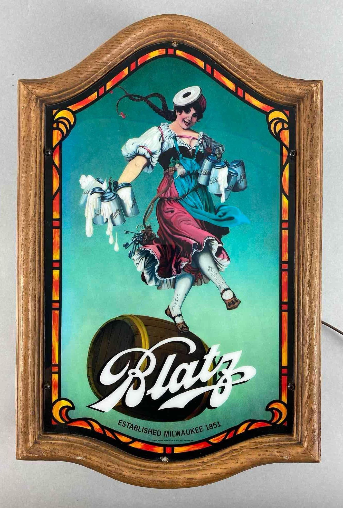 Blatz Waitress On Beer Barrel Light Up Advertising Sign (1 of 3)