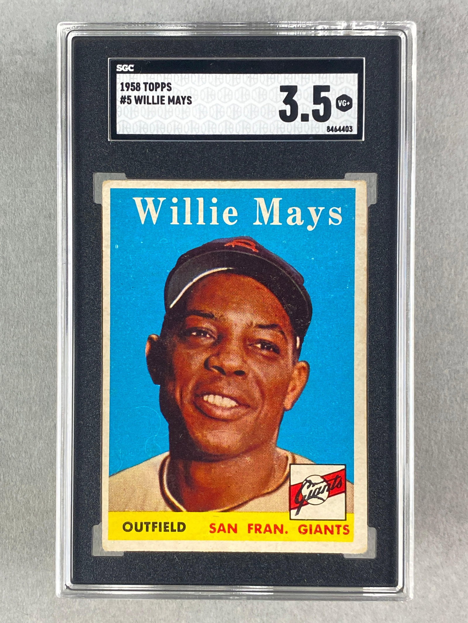 1958 Topps Willie Mays #5 SGC 3.5: 1958 Topps Willie Mays #5 SGC 3.5