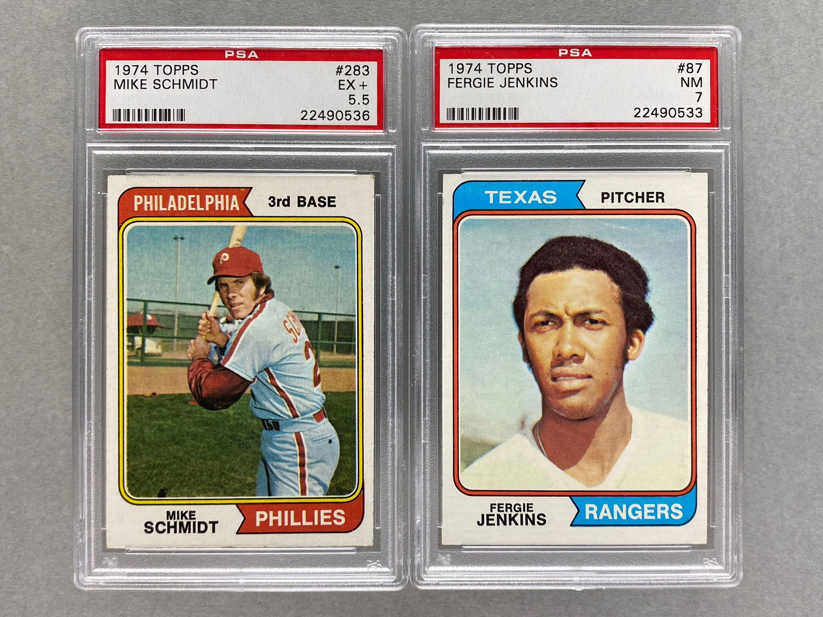 2 - 1974 Topps Fergie Jenkins and Mike Schmidt PSA 7 and PSA 5.5 (1 of 2)