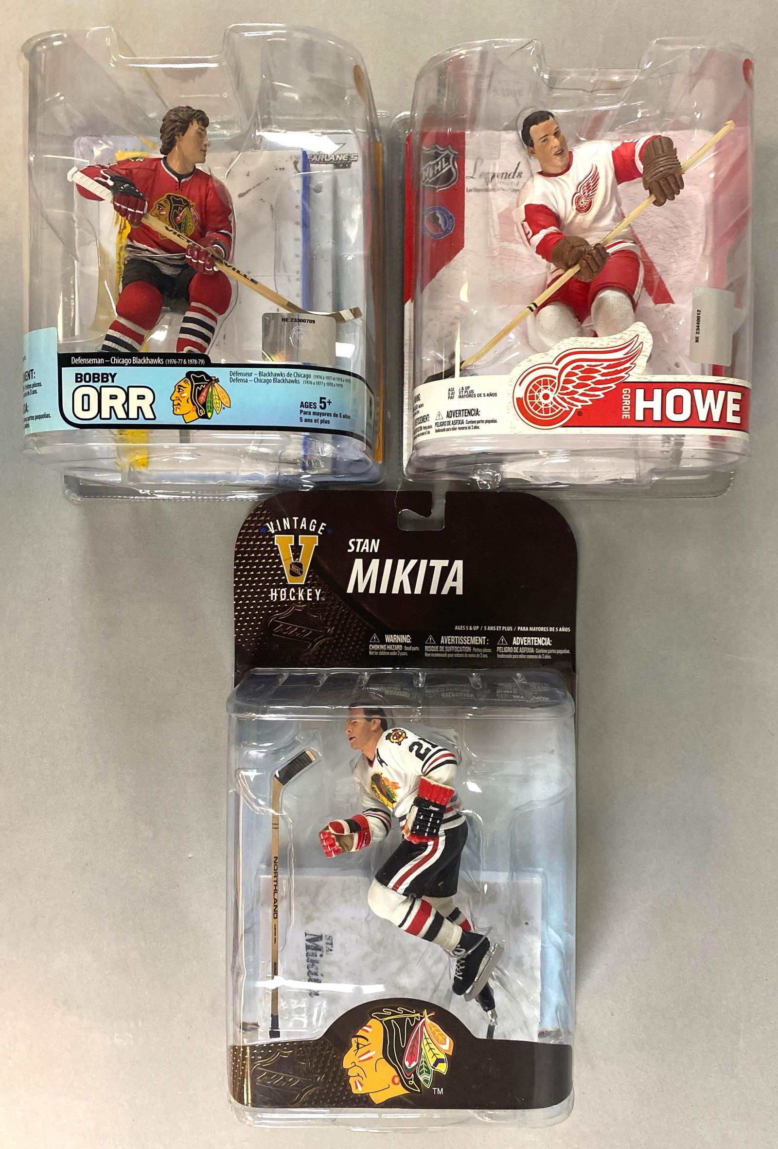 3 - 2007 - 08 McFarlane Legends Stan Mikita, Bobby Orr, and Gordie Howe Figures (1 of 2)