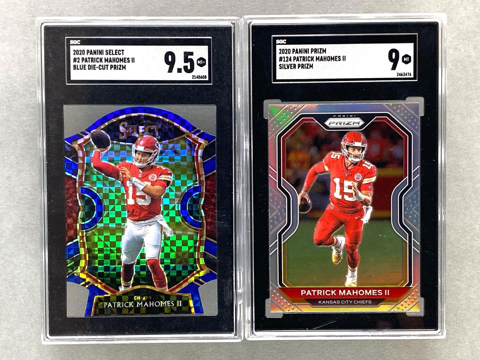 2020 Panini Select Blue Die-Cut Prizm Patrick Mahomes SGC 9.5 and Prizm Silver SGC 9 (1 of 2)