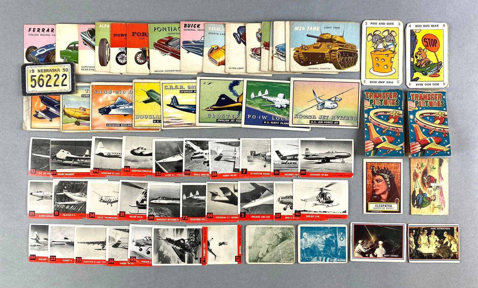 60+ 1950s - 60s Non-Sports Cards: 1952 Topps Wings, 1956 Topps Jets, 1955 Topps World on Wheels, 1952 Topps Look N See Cleopatra, and More