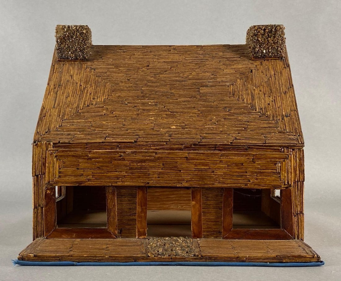 Antique Folk Art Wood Matchstick Cabin with Drawer (1 of 8)