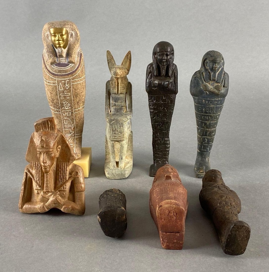 Group of 8 Egyptian Hardstone Pharaoh Sarcophagus Figures and More (1 of 4)
