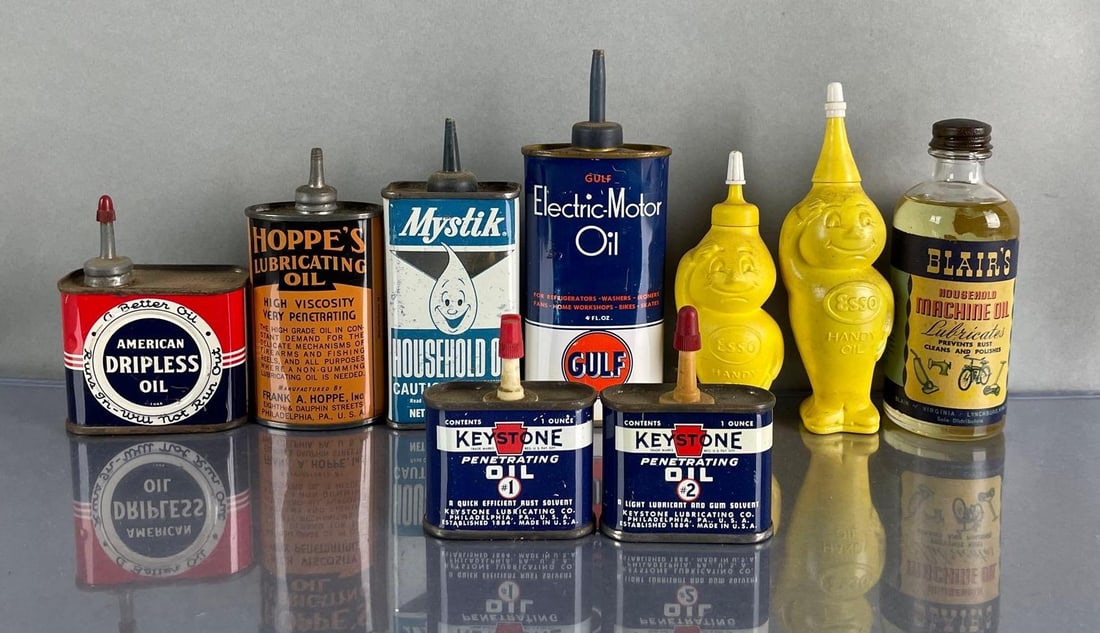 Group of 9 Vintage Advertising Oil Cans (1 of 2)