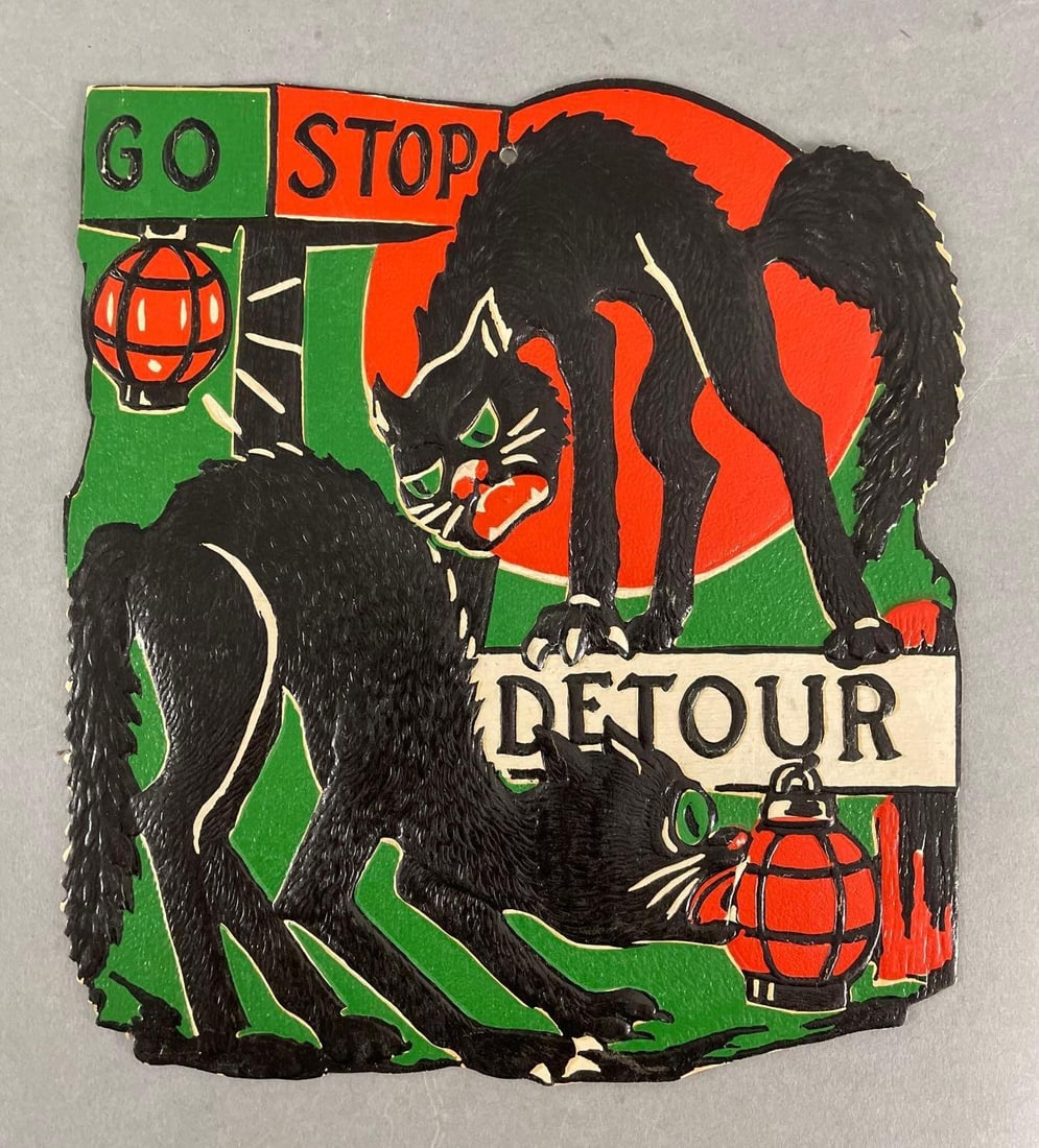 Vintage Black Cats Embossed Halloween Die-Cut Decoration: Measures 9 x 8 1/4 inches