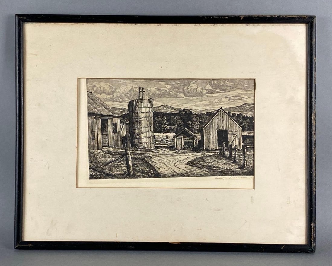Luigi Luciano Restful Ruins Etching on Paper: Artists signature on bottom right corner, No glass in frame, Frame measures 15 x 19 inches, Etching measures 8 x 11 1/2 inches.