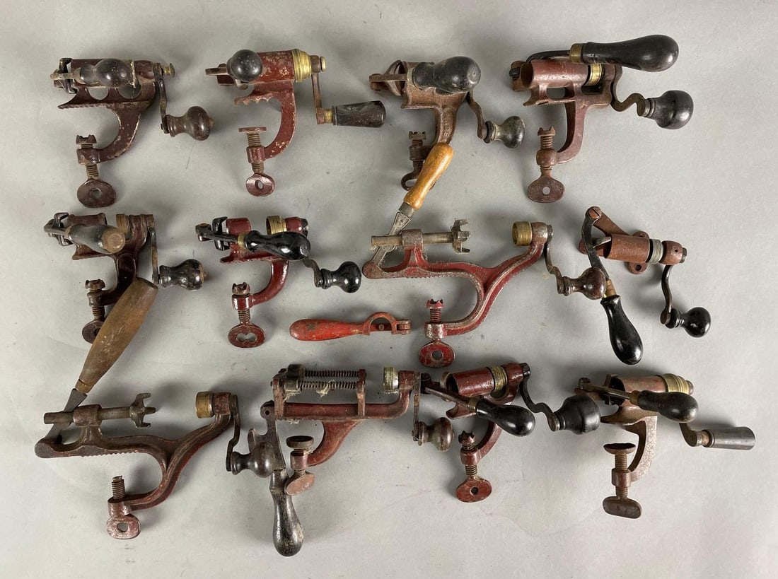 Group of 12 Vintage Shotgun Shell Reloaders: Includes JD and S , BGI and co, and more. Largest measures 8 1/2 x 8 1/2 inches
