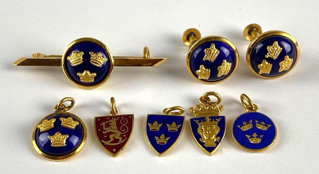 Group of 7 Sporrong and Co. Necklace Pendants and More: Includes (5) Pendants, (1) pair of screwback earrings, and (1) pin, Pin measures 1 3/4 inches long.