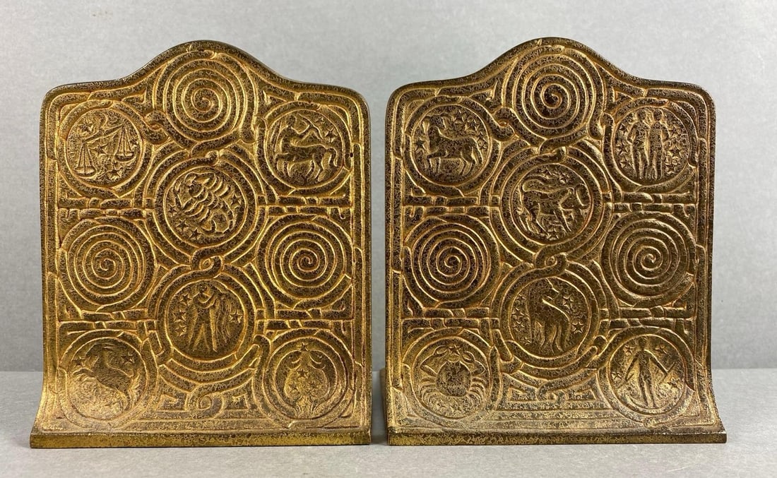 Pair of Tiffany Studios Brass Bookends: each measures 6 x 5 x 5 1/2 inches