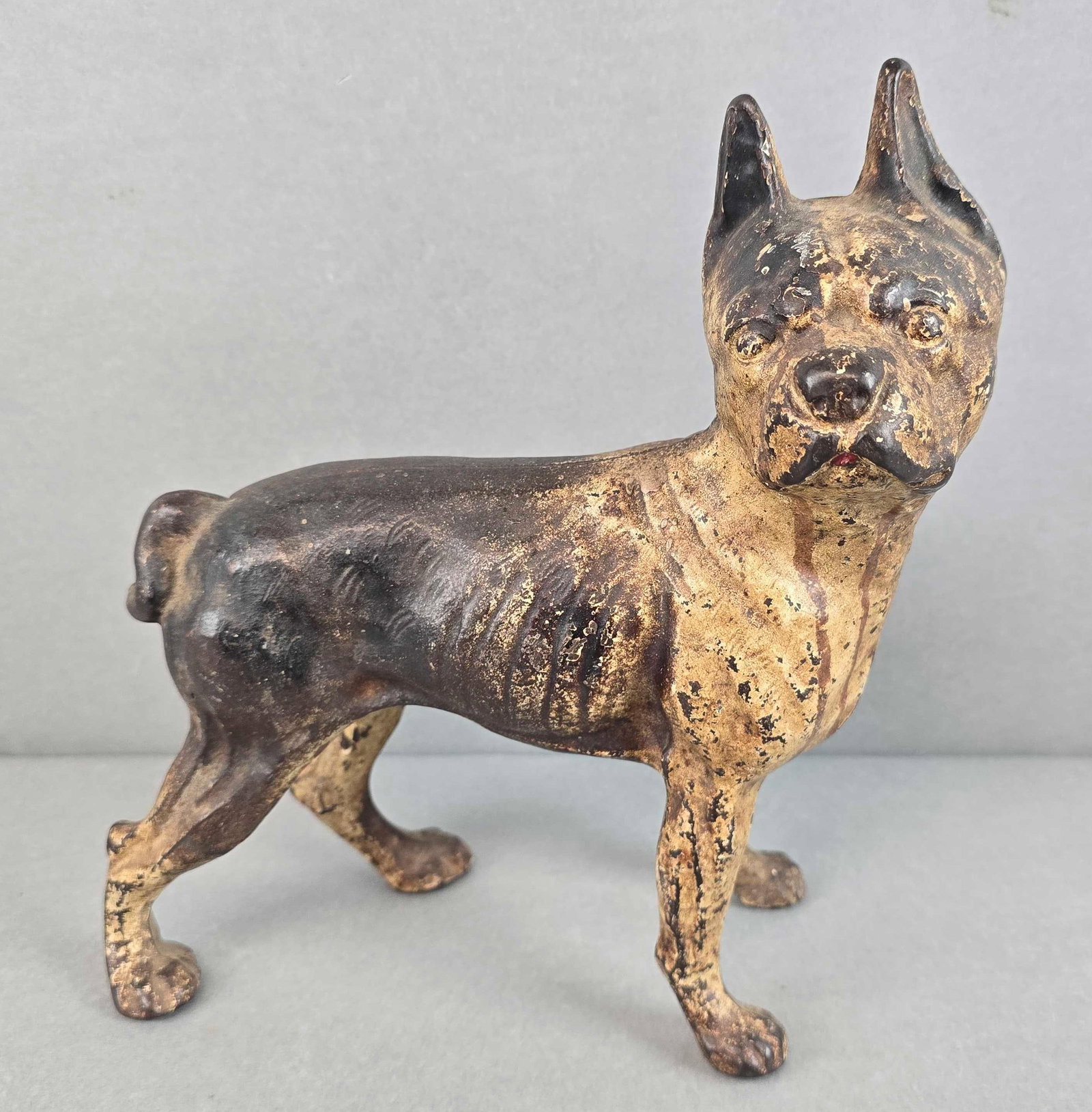 Antique Hubley Cast Iron Boston Terrier Dog Door Stop: measures 10 x 9 1/4 x 4 1/4 inches