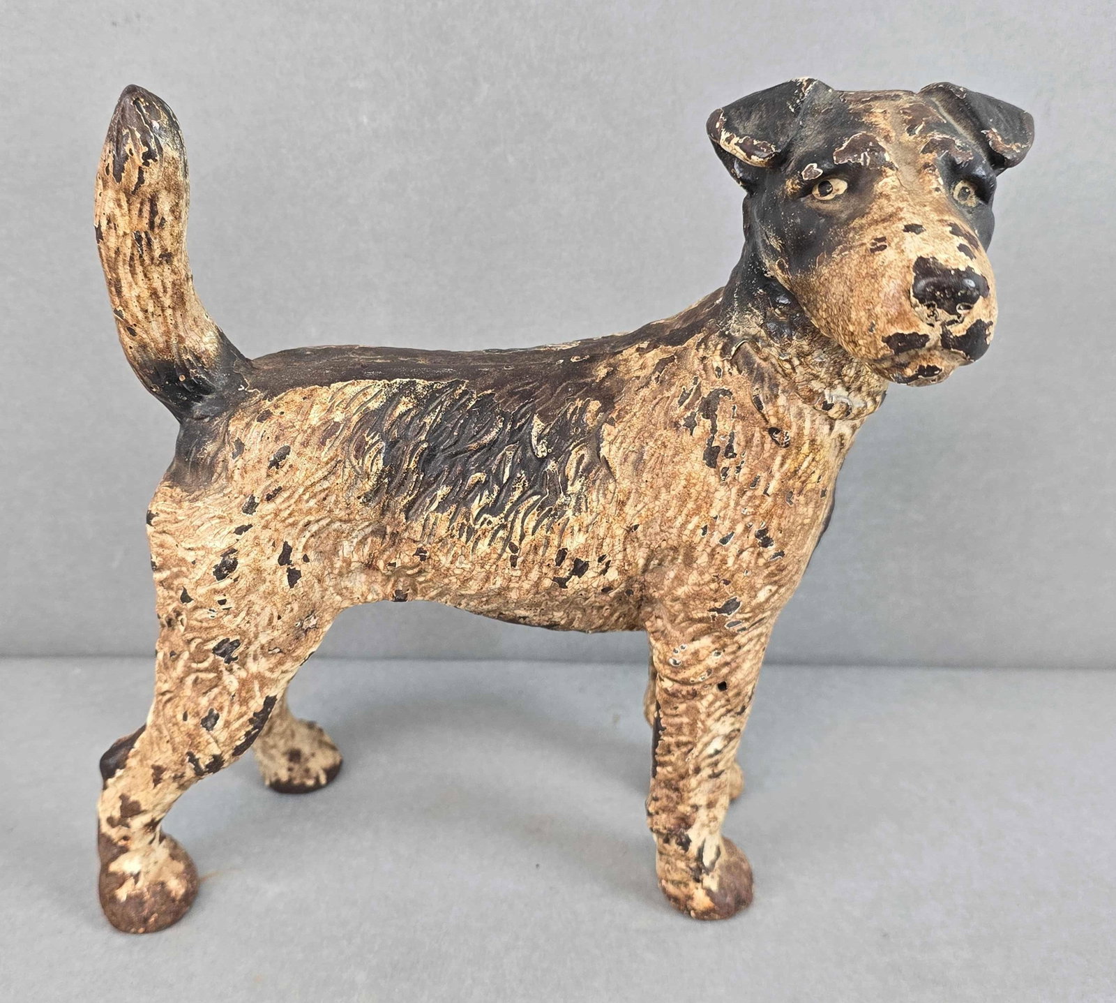 Antique Hubley Cast Iron Fox Terrier Door Stop: measures 8 1/2 x 8 x 4 1/2 inches
