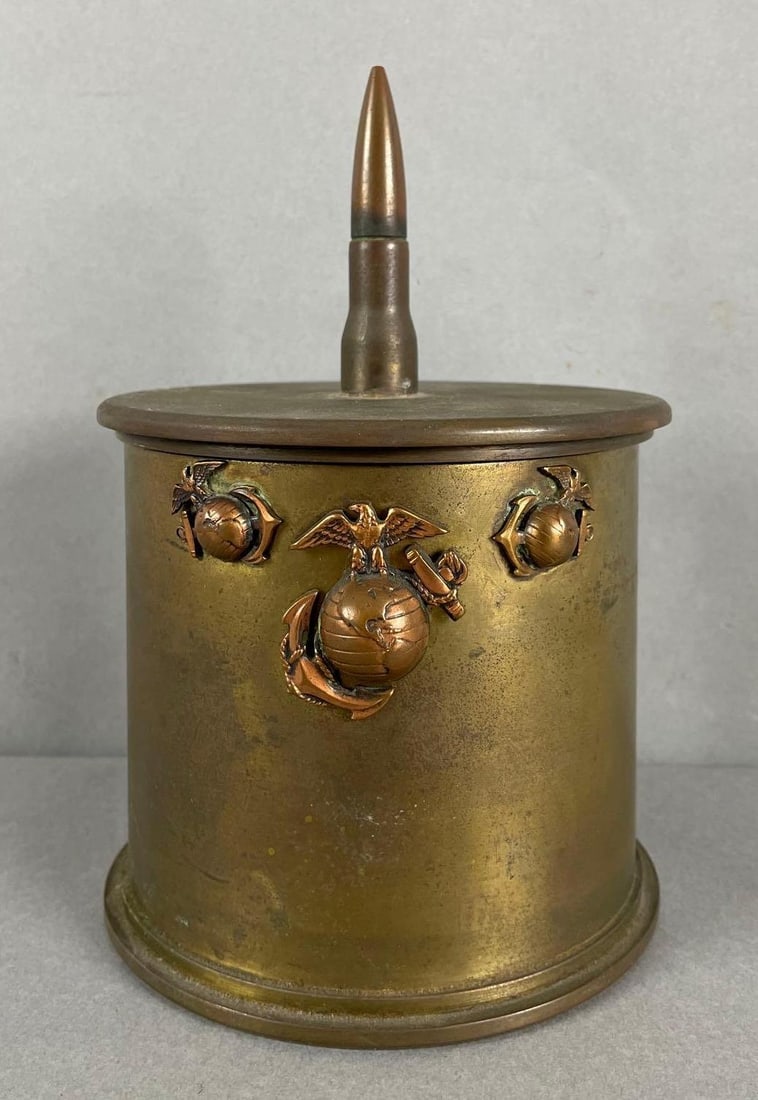 1942 WW2 90mm M19 U.S. Marine Corps Trench Art Humidor: Measures 7 1/2 x 5 inches