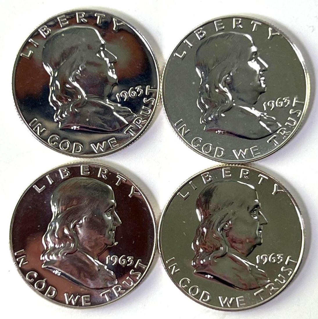 Group of 4 1963 Franklin Half Dollar Silver Proofs Blast Mirror Fields (1 of 2)