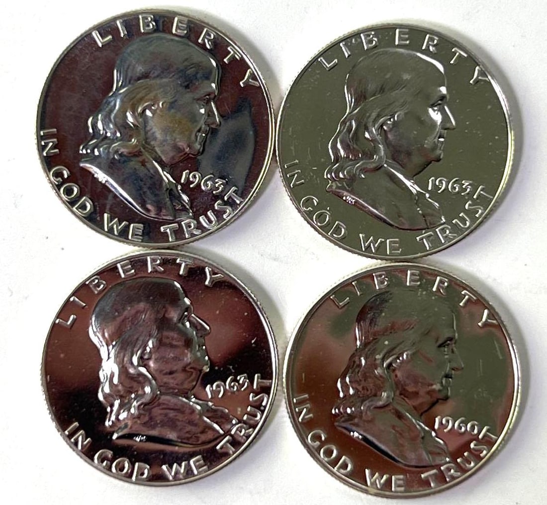 Group of 4 1960-1963 Franklin Half Dollar Silver Proofs Blast Mirror Fields (1 of 2)
