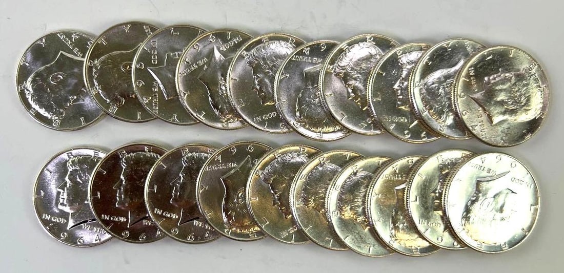 Gem BU Roll of 20 1964 Kennedy Silver Dollars: Gem BU Roll of 20 1964 Kennedy Silver Dollars