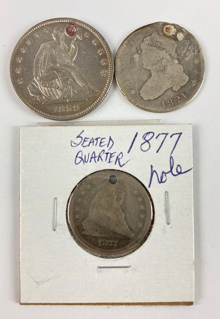 Group of 3 1821 - 1877 Seated Liberty and Capped Bust Silver Half-Dollars and Quarter (1 of 2)