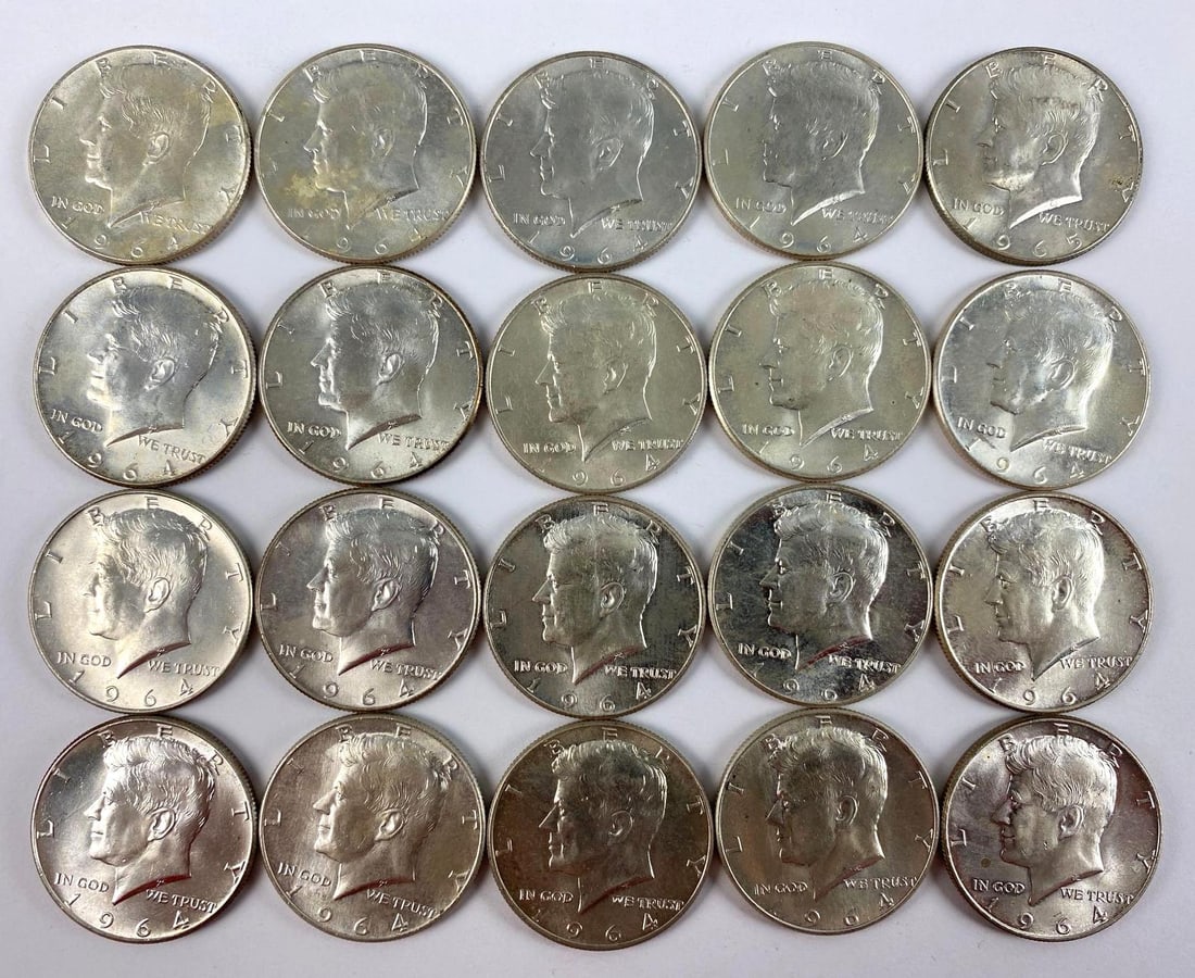 Group of 20 1964 Kennedy Silver Half Dollars (1 of 2)