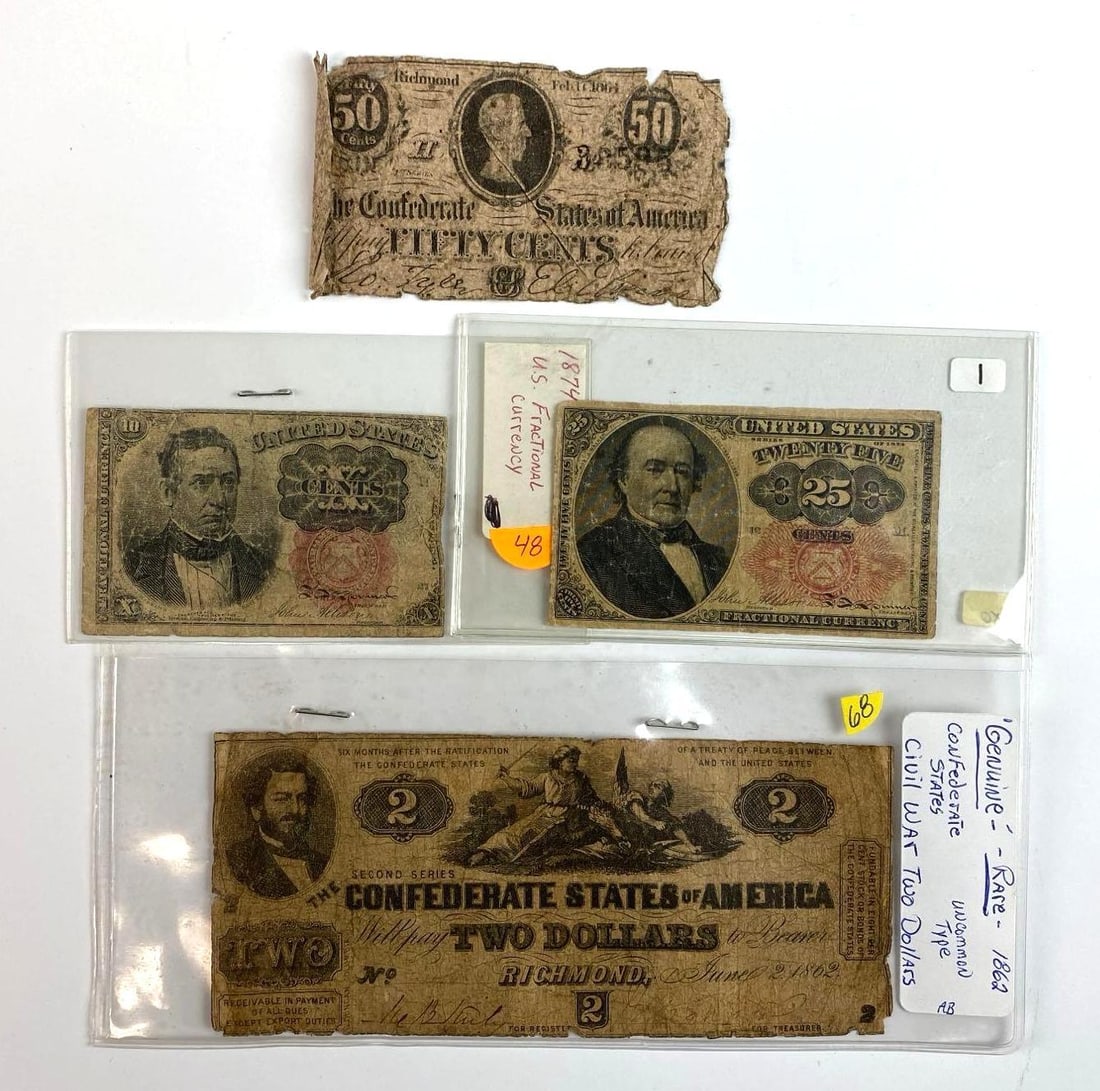 Group of 4 Civil War Confederate and Fractional Currency (1 of 2)