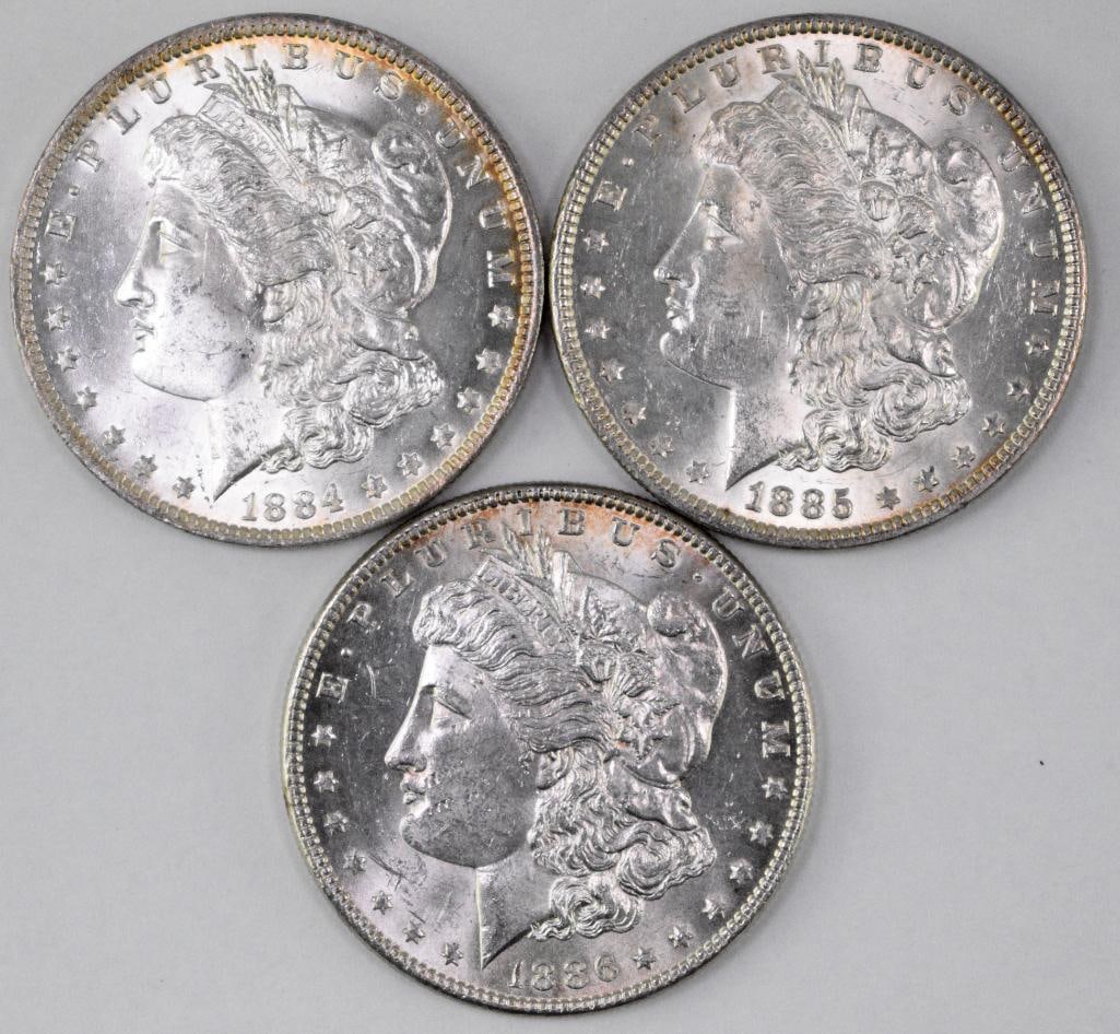 Group of (3) Morgan Silver Dollars 1884 O 1885 P & 1886 P (1 of 2)