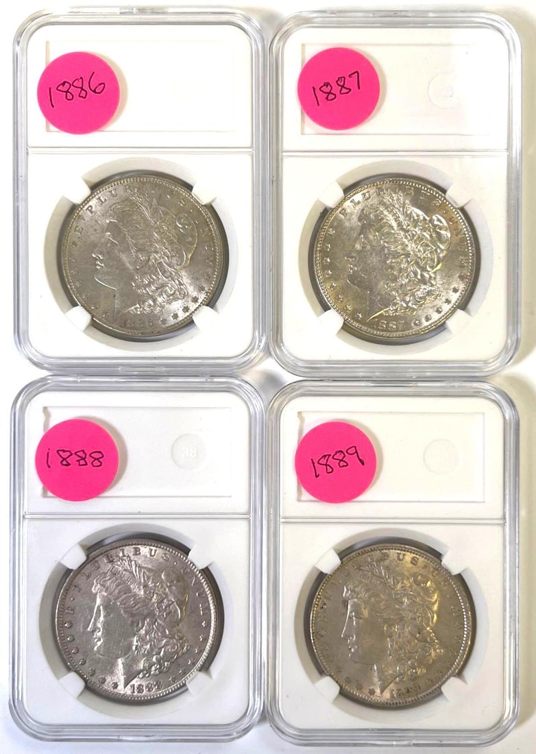 Group of 4  US Morgan Silver Dollars 1886-1889 (1 of 2)