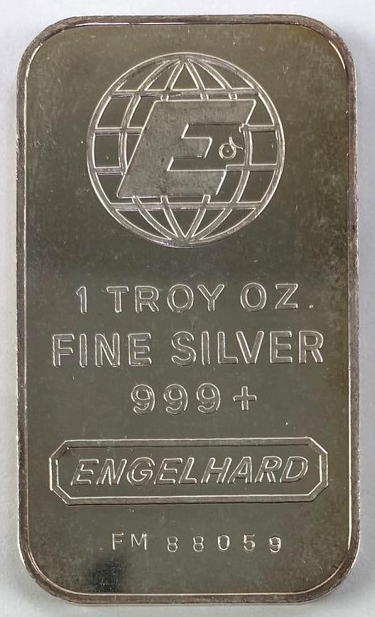 Engelhard E Logo Cast Vertical 1oz. 999 Fine Silver Ingot / Bar (1 of 2)