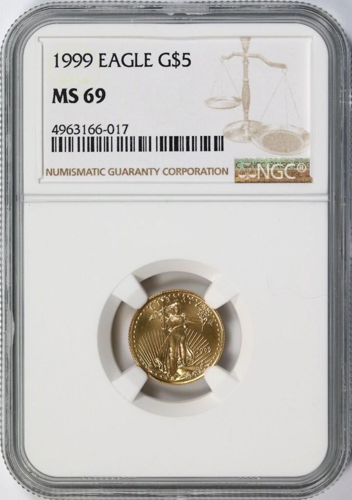 1999 US Mint Gold American Eagle 1/10 oz Fine Gold NGC MS69 (1 of 3)