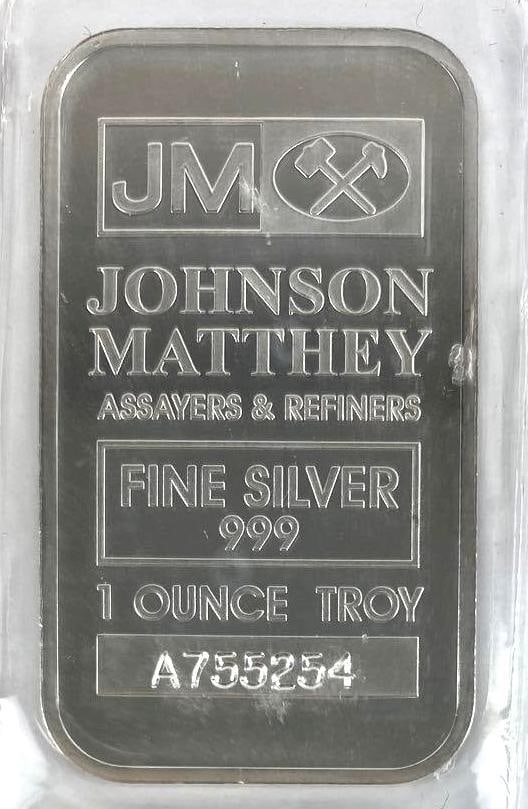 Johnson Matthey Vertical 1oz. 999 Fine Silver Ingot / Bar (1 of 2)