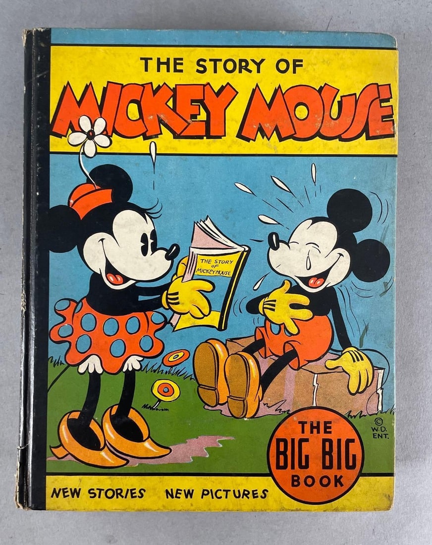 1935 The Story of Mickey Mouse Big Big Book: Walt Disney entertainment illustrated book. Measures 9 1/2 x 7 1/2 inches