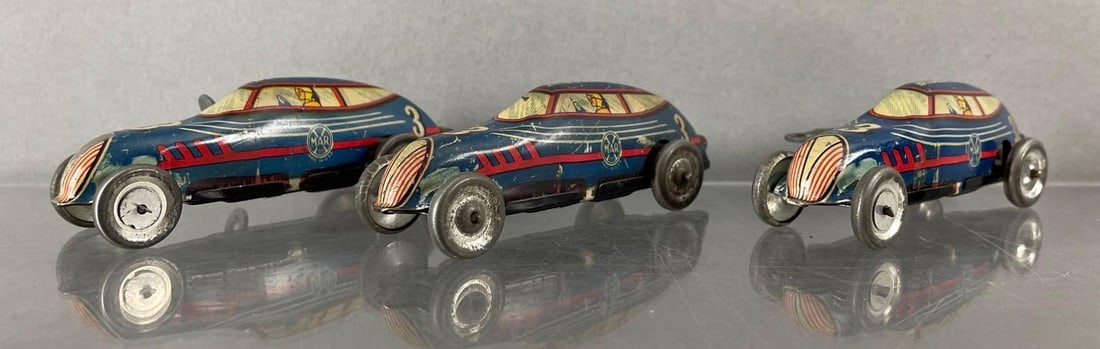 Group of 3 Marx #3 Bluestreak Tin Litho Wind-Up Car: 2 of 3 worked in test. Includes 3 keys. Each measure 4 inches