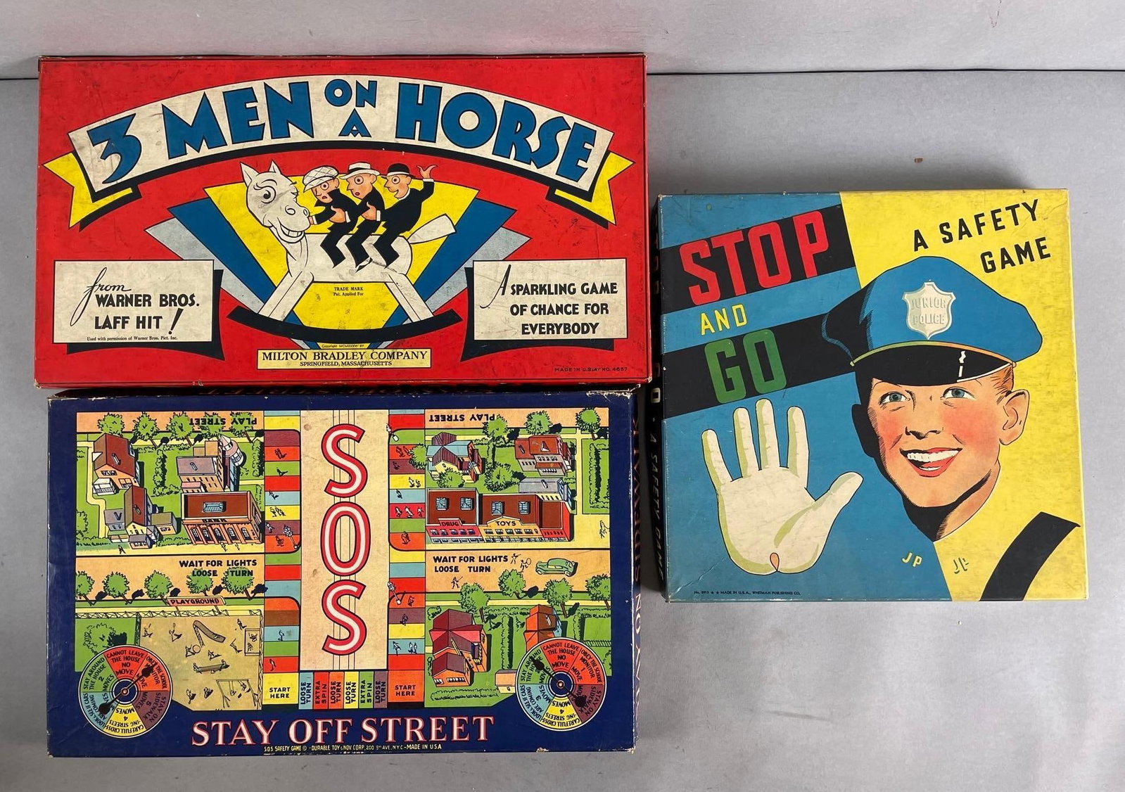 Group of 3 Vintage Board Games: All appear complete. Largest original box measures 10 3/4 x 19 3/4 x 1 1/2 inches