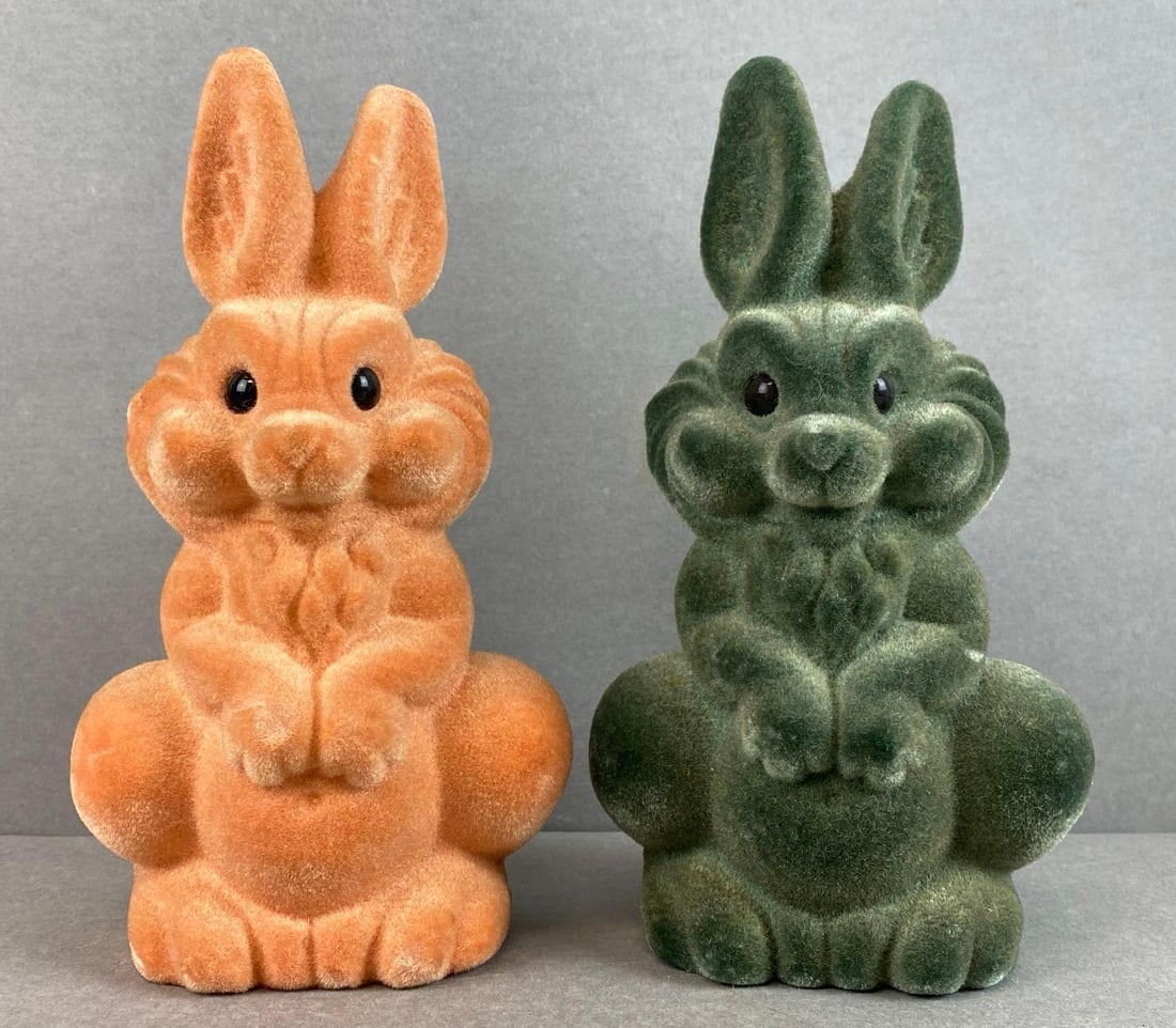 Group of 2 First National Bank of Joliet, Illinois Easter Bunny Candy Container: Measures 7 3/4 x 4 x 3 1/2 inches