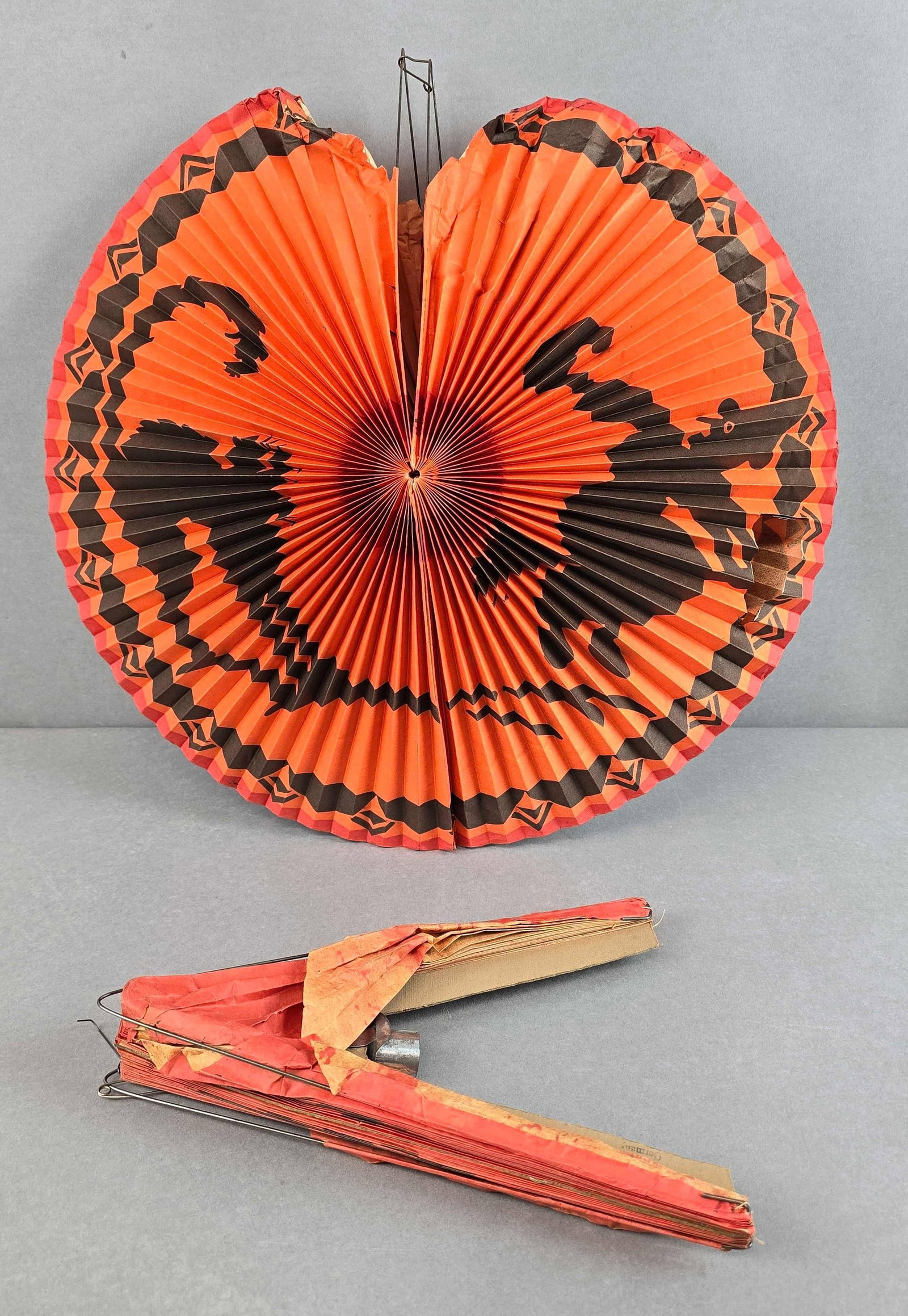 Group of 2 German Vintage Halloween Paper Lanterns: Unfolded each measures 14 1/2 x 14 1/2 x 7 inches